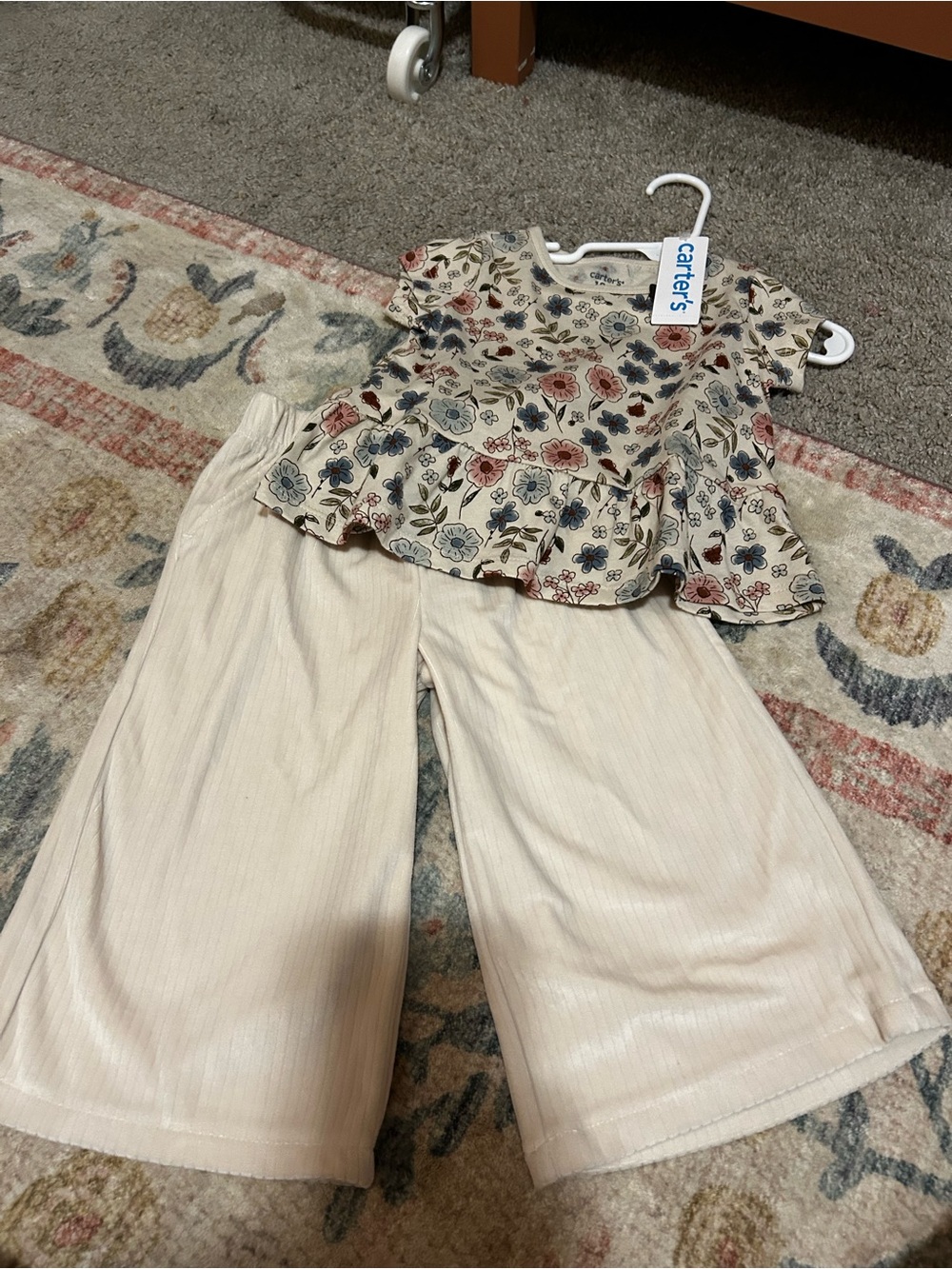 Carter's Cream Floral Peplum Top with Blue and Pink Flowers